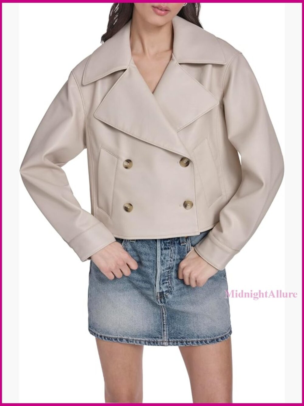 Short Double Breasted Trench Coat, Polyurethane, Regular Fit, Spring Summer